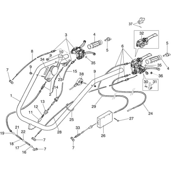 417 S - Bertolini Rotary Cultivator Handlebar and controls (ver.multi-disc clutch) Diagram