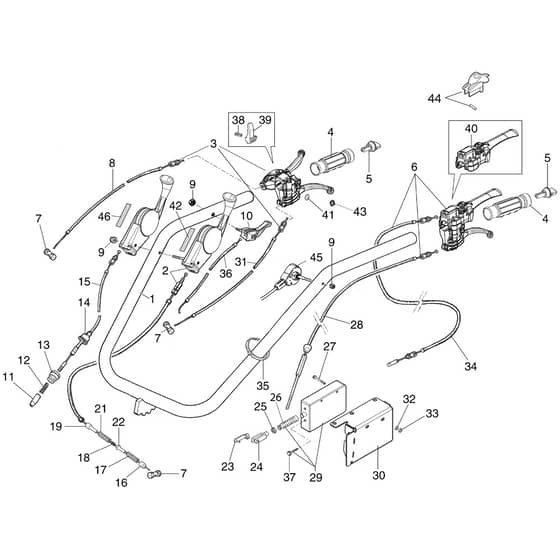 418 S - Bertolini Rotary Cultivator Handlebar and controls (ver.single-disc clutch) Diagram