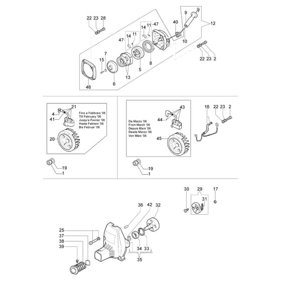 453 BP Ergo - Oleo-Mac Brushcutter Starter assy and clutch Diagram