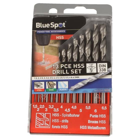 Genuine Bluespot HSS Drill, 1.5mm - 6.5mm, Set Of 13