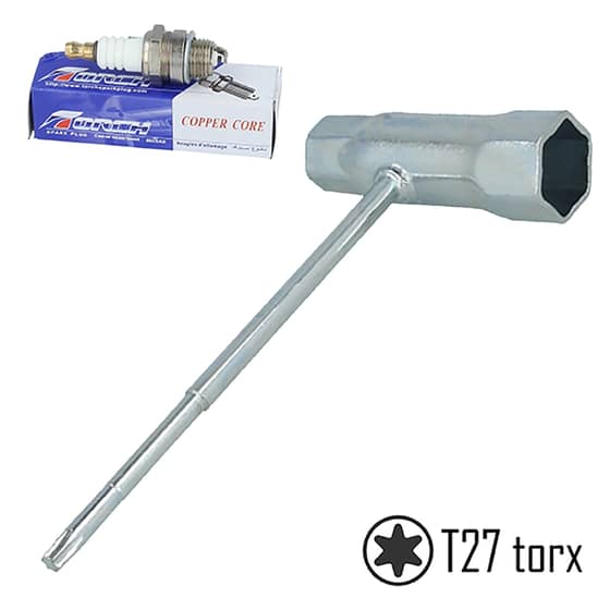 Spark Plug Spanner 13mm x 19mm (T27 Torx End) & Torch Spark Plug