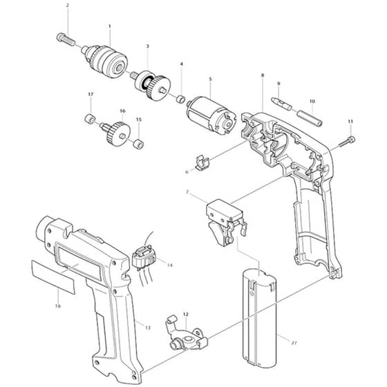 Makita 6071D - Cordless Driver Drill - Power Tool Diagram