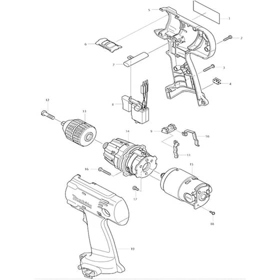 Makita 6216D - Cordless Driver Drill - Power Tool Diagram