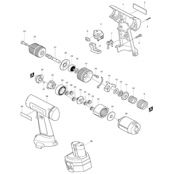 Makita 6223D - Cordless Driver Drill - Power Tool Diagram