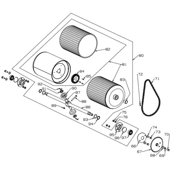 Masport 660 - 019072  - Apr 2011 7349951 - Rear Roller Assembly Sleeved