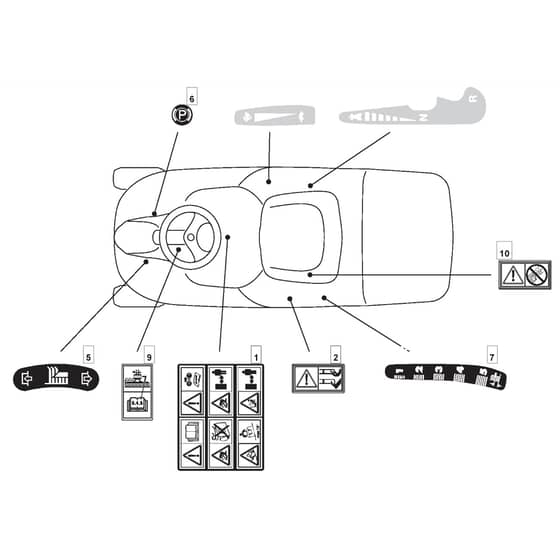 725M - 2009 - 2T0112483/UM9 - Mountfield Ride On Mower Labels Diagram