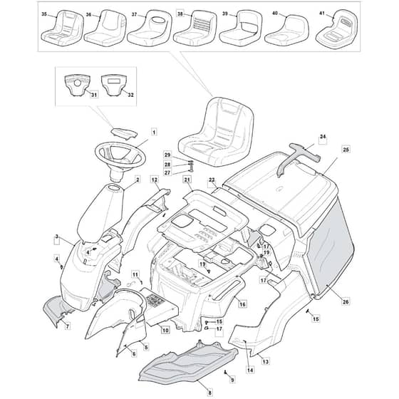 827H - 2013-2015 - 2T0065483/M13 - Mountfield Ride On Mower Body Diagram