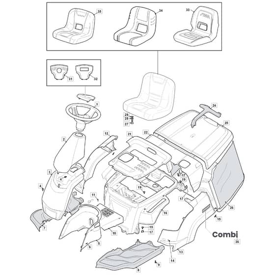 827H - 2016-2023 - 2T0070483/M16 - Mountfield Ride On Mower Body Diagram