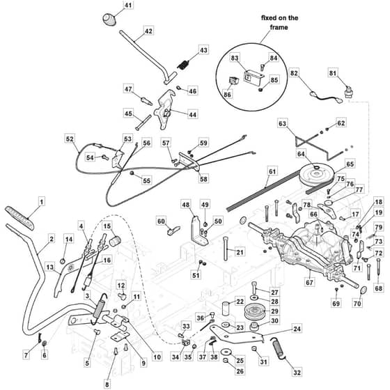 827M - 2013-2015 - 2T0045483/M13 - Mountfield Ride On Mower Transmission Diagram