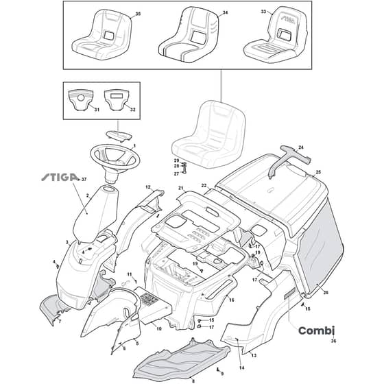 827M - 2024-2025 - 2T0052483/CAS - Mountfield Ride On Mower Bodywork Diagram