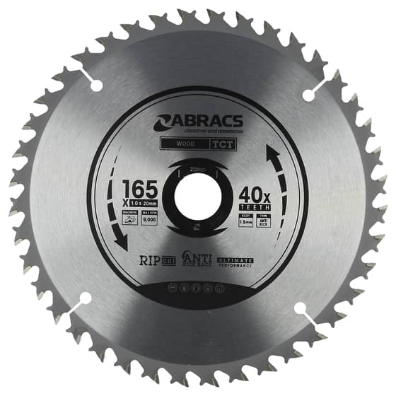 Genuine Abracs 165mm x 1mm x 20mm TCT Blade 40 Teeth (Tungsten Carbide)