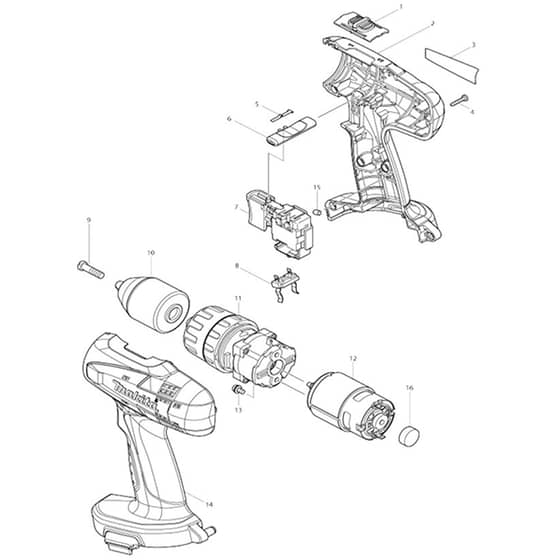 Makita 8391D - Cordless Hammer Driver Drill - Power Tool Diagram
