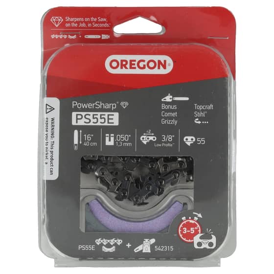 Genuine Oregon PowerSharp 16" Chainsaw Chain & Sharpening Stone - PS55E