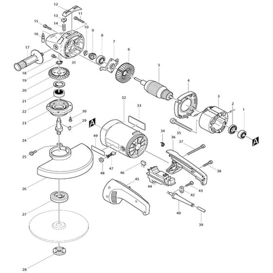 Makita 9029 - Disc Grinder 230mm - Power Tool Diagram