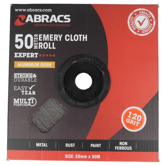 Industrial Quality Coated Abrasive Emery Roll 120 Grit - 25mm x 50m