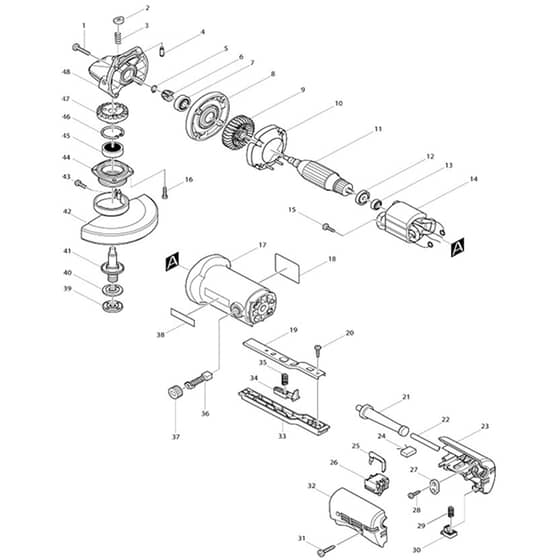 Makita 9528NB - 115mm Angle Grinder - Power Tool Diagram