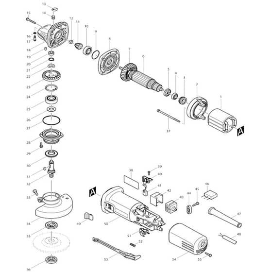 Makita 9556HN - 100mm Angle Grinder - Power Tool Diagram