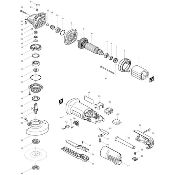 Makita 9556HP - 100mm Angle Grinder - Power Tool Diagram