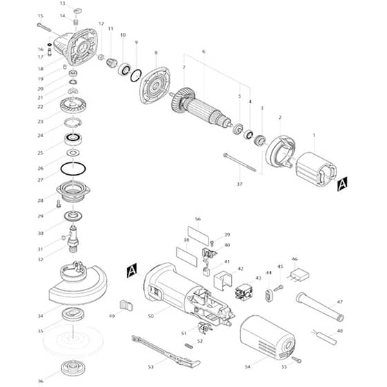 Makita 9557NBR - 115mm Angle Grinder - Power Tool Diagram
