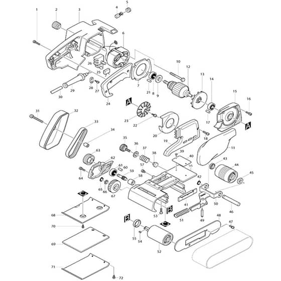 Makita 9900B - Belt Sander 76mm - Power Tool Diagram