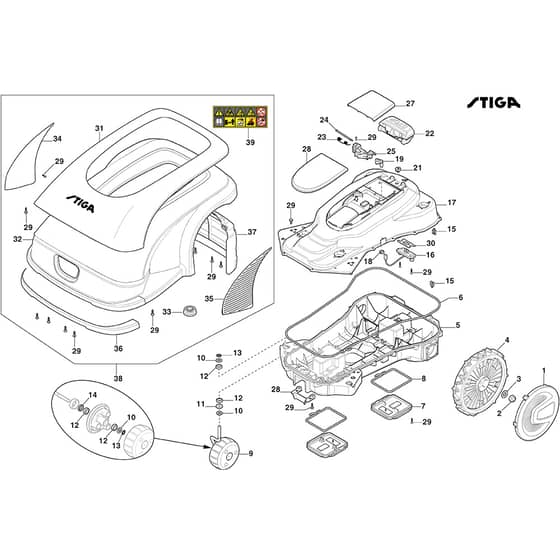 A 3000 - 2022-2025 - 2R9102028/UKS - Stiga Robot Mower Wheels Bodywork Diagram