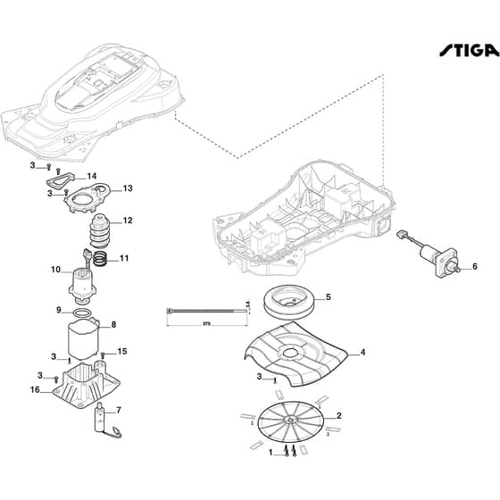 A 5000 - 2022-2025 - 2R9106028/ST1 - Stiga Robot Mower Blade and Wheel Motor Diagram