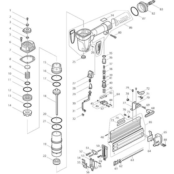 Makita AF505N - Pneumatic Brad Nailer - Power Tool Diagram