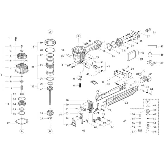 Makita AT1150A - Medium Crown Stapler - Power Tool Diagram