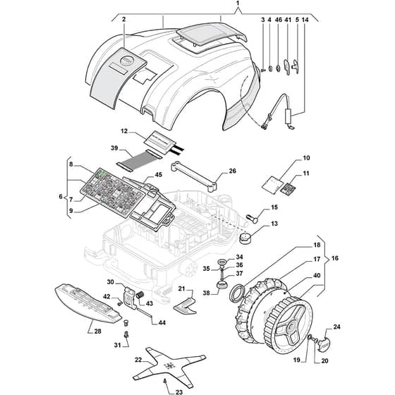 Autoclip 221 - 2018-2022 - 2R2001608/S17 - Stiga Robot Mower Wheels Bodywork Diagram