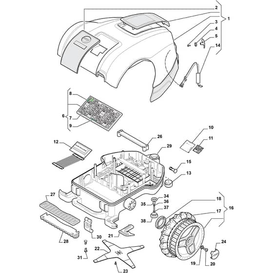Autoclip 223 - 2015-2016 - 2R2002008/S15 - Stiga Robot Mower Wheels Bodywork Diagram