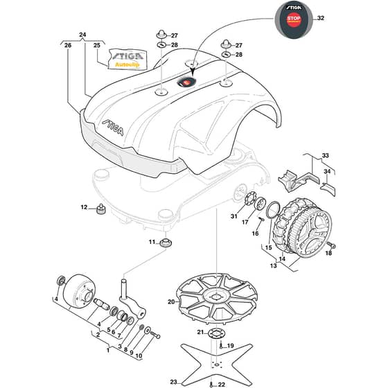 Autoclip 720 S - 2013-2014 - 26-8128-11 - Stiga Robot Mower Blade and Wheel Motor Diagram