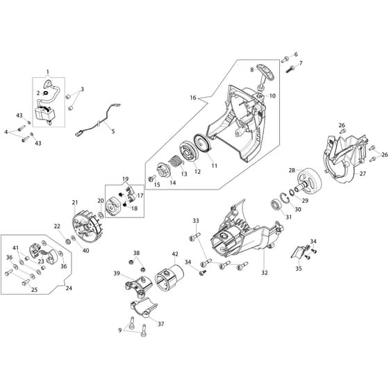 BC 241 D (Ø24/26) - Oleo-Mac Multi Function Tool Starter assy and clutch Diagram
