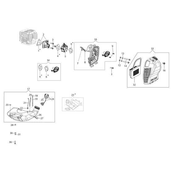 BCF 550 - Oleo-Mac Brushcutter Tank and air filter Diagram