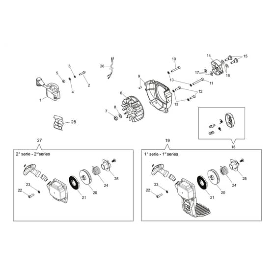 BCH 250 S - Oleo-Mac Brushcutter Starter assy and clutch Diagram