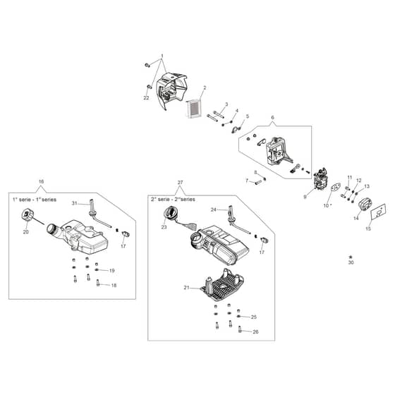 BCH 250 T - Oleo-Mac Brushcutter Tank and air filter Diagram
