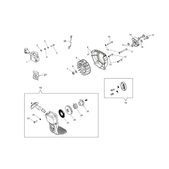 BCH 25 S - Oleo-Mac Brushcutter Starter assy and clutch Diagram
