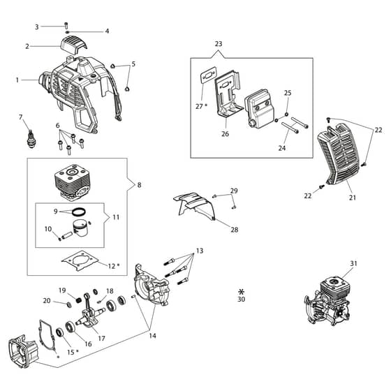 BCH 25 T - Oleo-Mac Brushcutter Engine Diagram