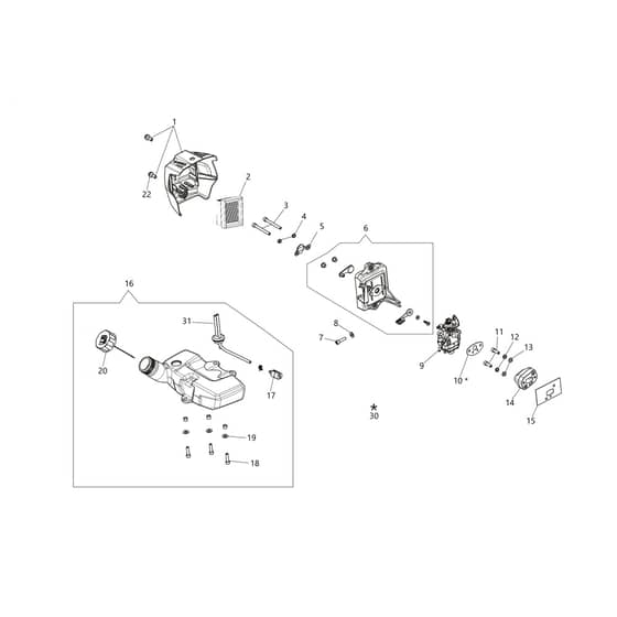 BCH 25 T - Oleo-Mac Brushcutter Tank and air filter Diagram