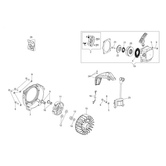 BCH 50 T - Oleo-Mac Brushcutter Starter assy and clutch Diagram