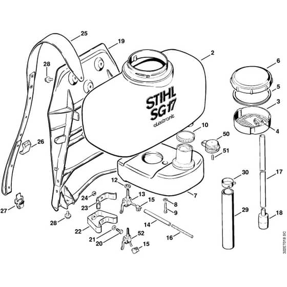 Stihl BG17 - Container With Tank, Backplate - Parts Diagram