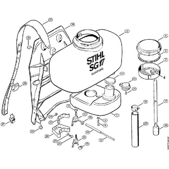 Genuine Stihl BG17 / E - Container with tank, Backplate