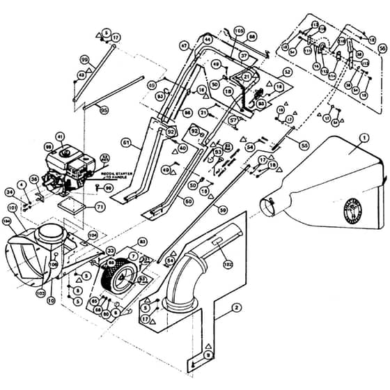 Billy Goat BG81SP - Self Propelled Litter Vacuum Handles Diagram