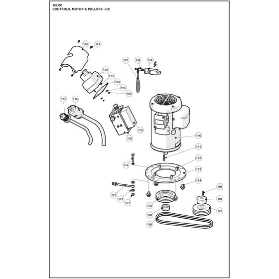 Husqvarna BG 250 - 970614901 - Motor, Pulleys And Belts 02