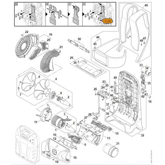 Stihl BGA300.0 - Fan And Motor Assembly, Motor Housing, Backplate - Parts Diagram