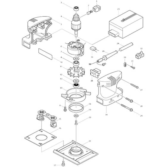 Makita BO4554 - Finishing Sander - Power Tool Diagram
