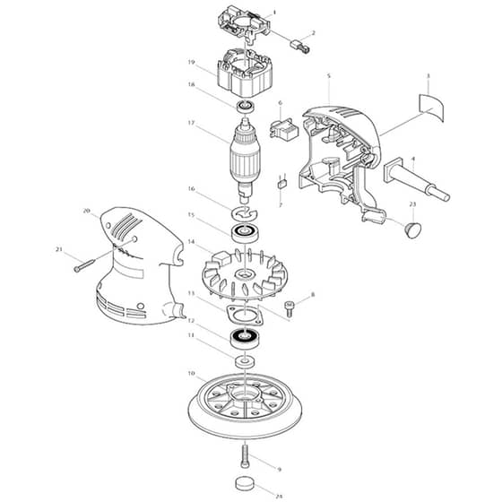Makita BO5001 - Random Orbit Sander - Power Tool Diagram