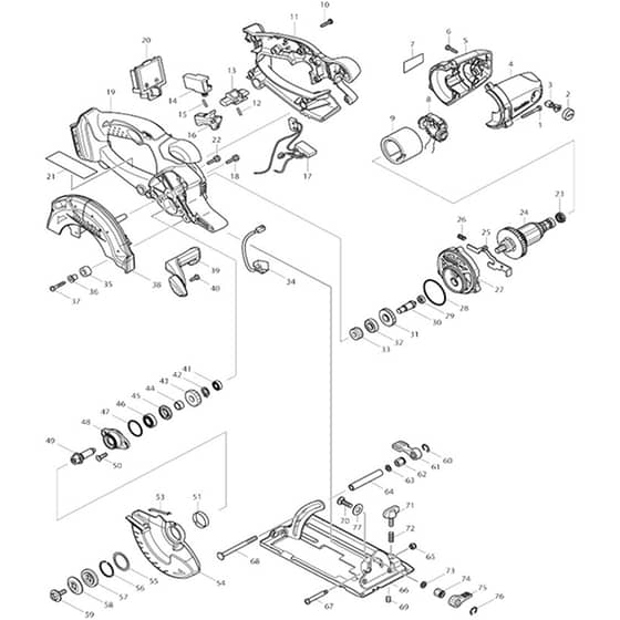 Makita BSS500 - Cordless Circular Saw 136mm - Power Tool Diagram
