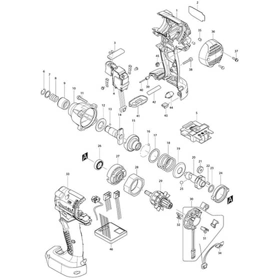 Makita BTD044 - Cordless Impact Driver - Power Tool Diagram