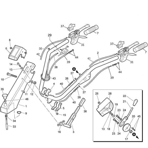 BTS 80 - Bertolini Flail Mower Handle-bar and control box Diagram