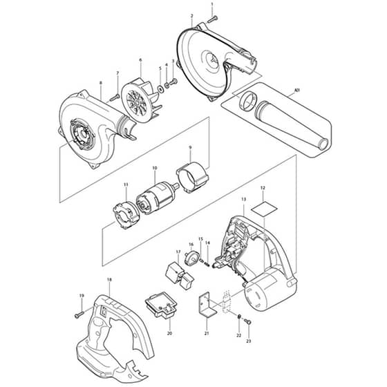 Makita BUB182 - Cordless Blower - Power Tool Diagram